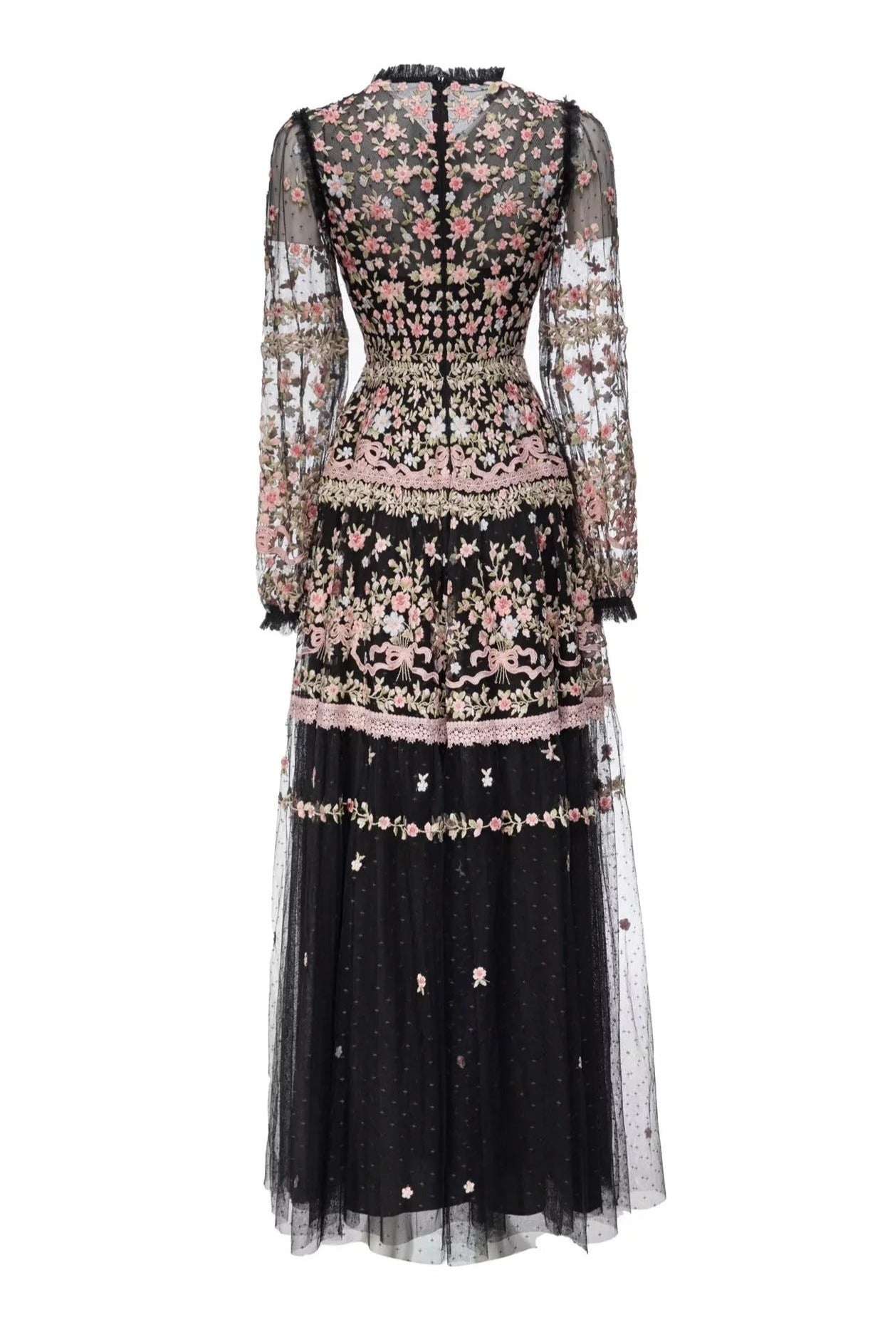 sheer embroidered tulle gown with floral motifs – Fikwesd