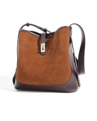 bucket shoulder bag with suede panel and leather trim - AURUXA