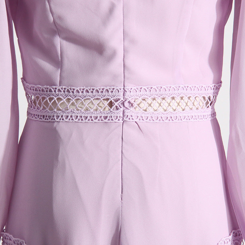 Tiered chiffon gown with crochet trim – Gennyfer