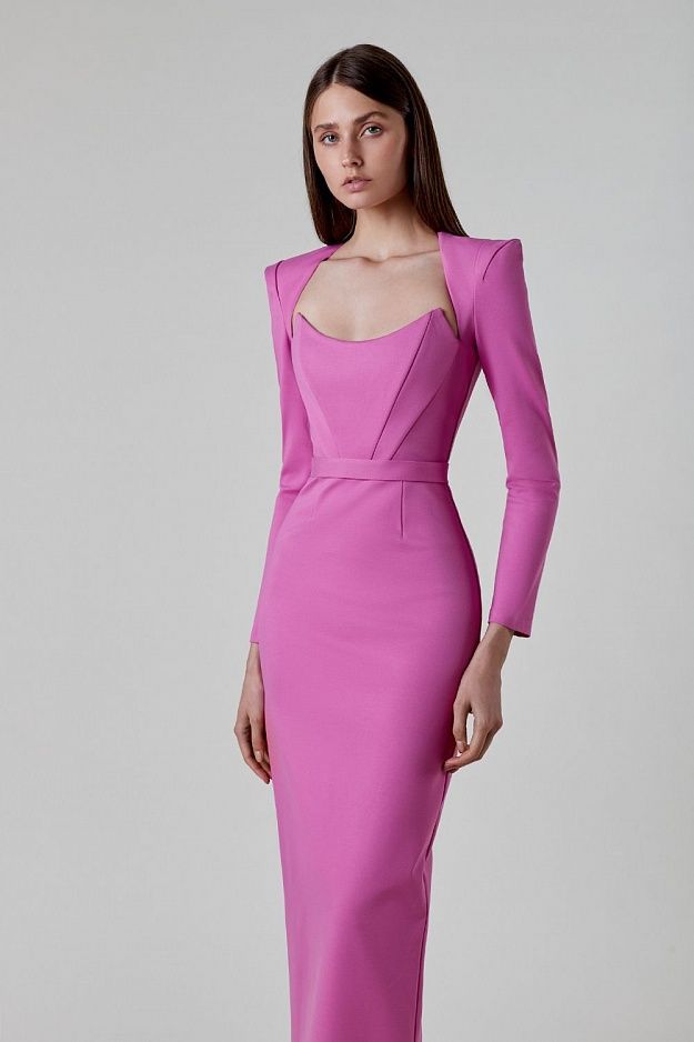 long sleeve midi dress with sculpted neckline – Adeyte