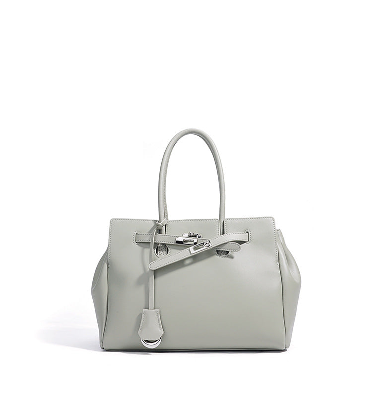 structured top-handle tote with lock detail – VIOLET