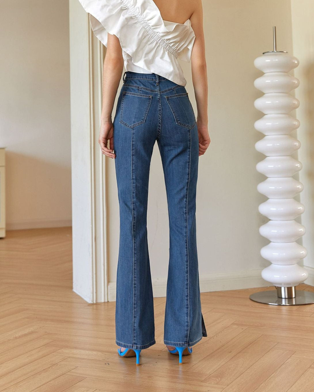 High-rise flared denim pants with front seam - Rertu