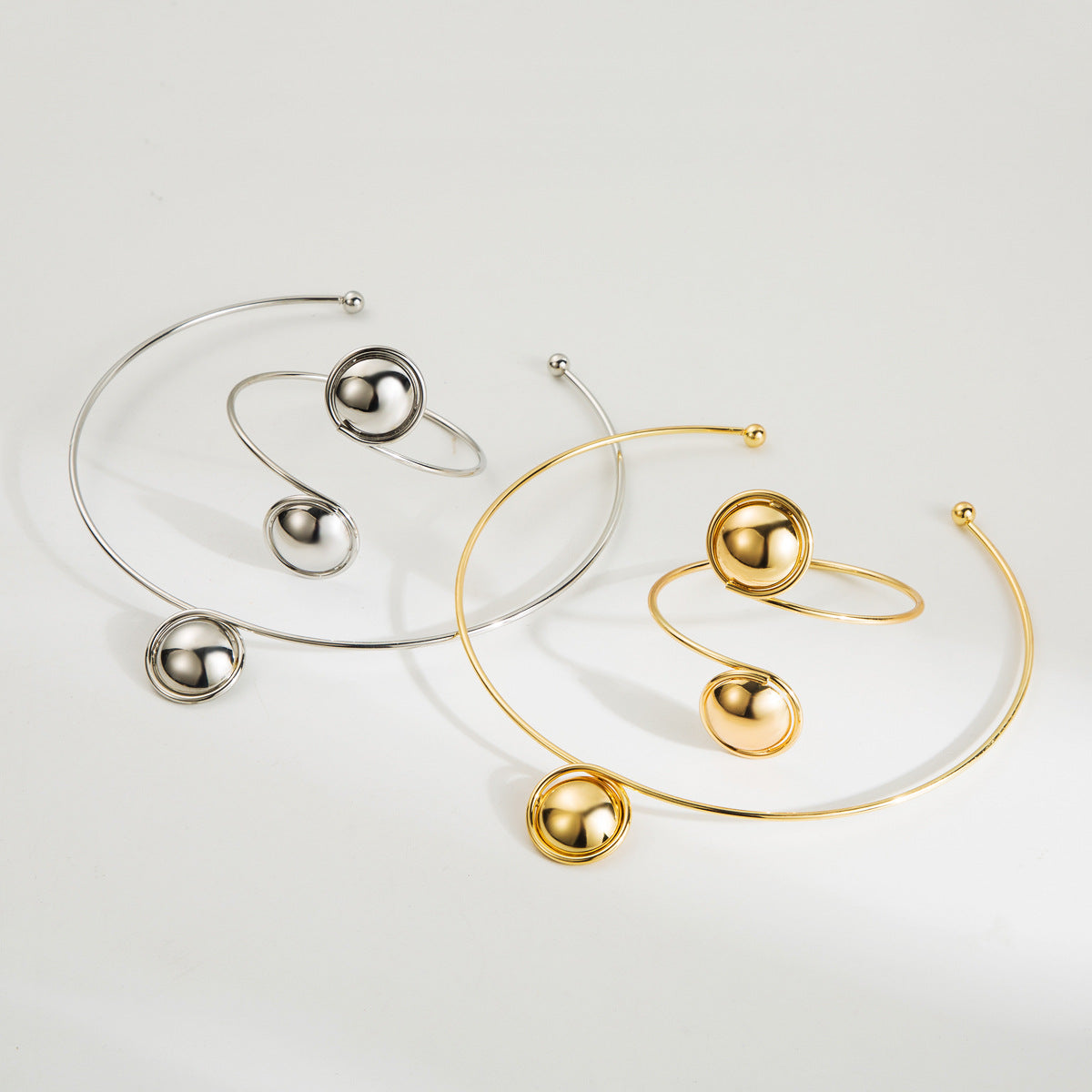 metal sphere choker and open cuff bracelet set - NOVAX