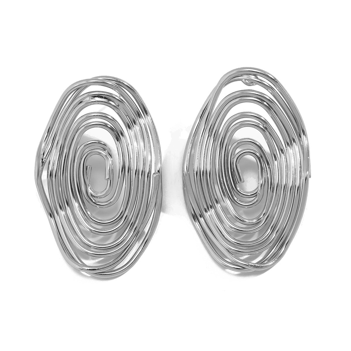 Spiral wire oval earrings in metallic finish - Noliz