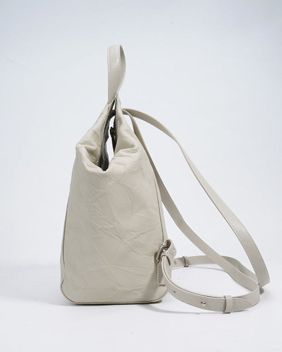 crinkled leather backpack with loop top handle - NOVLA