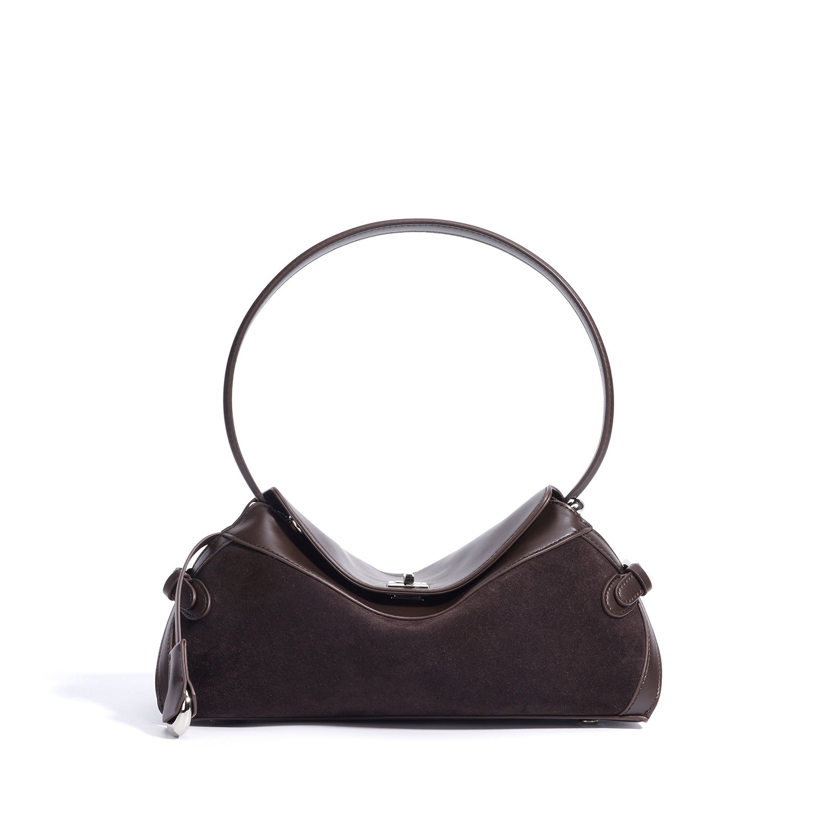 curved suede shoulder bag with flap closure – AURA