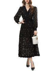 long-sleeve lace midi dress with scalloped neckline – Drance