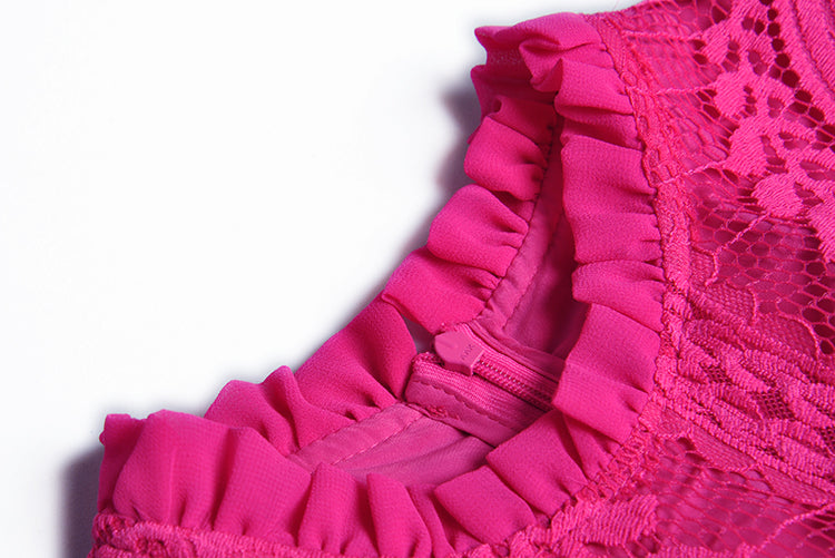 high-neck lace gown with cascading ruffles – Aanewxc