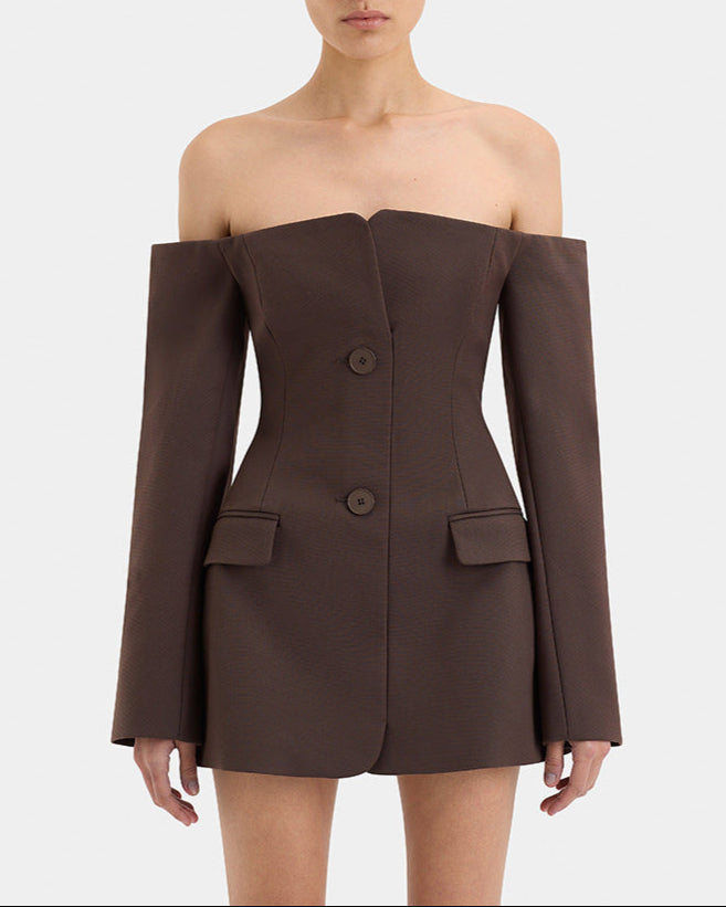 Off-shoulder tailored blazer dress - Lyrtu