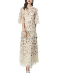 embroidered tulle gown with sheer sleeves – ESMEE