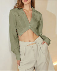 Long sleeve cropped shirt with chest pockets - Berju