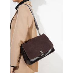 suede flap shoulder bag with chain detail – LUXA
