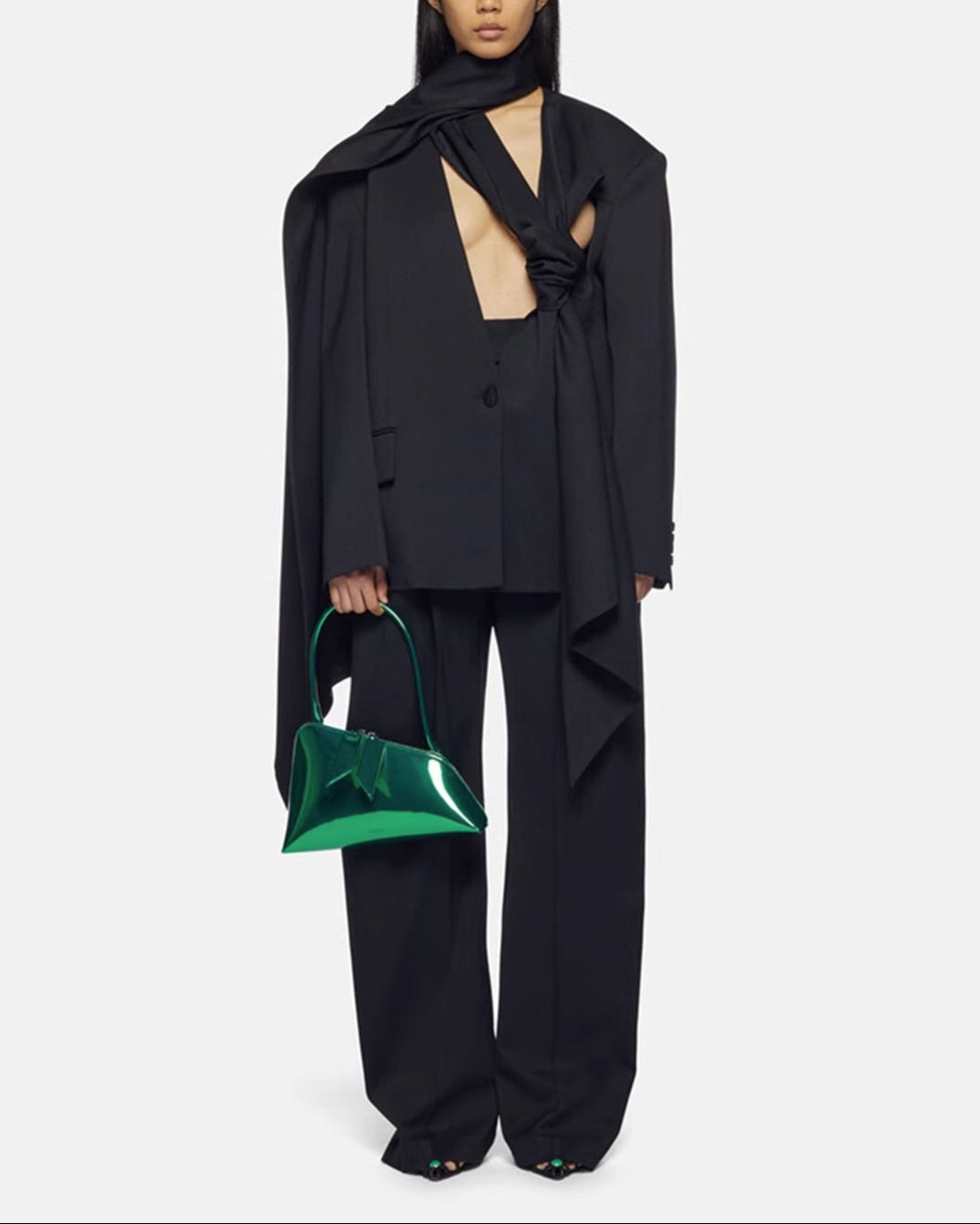 oversized tailored suit with draped scarf detail – SIENNS