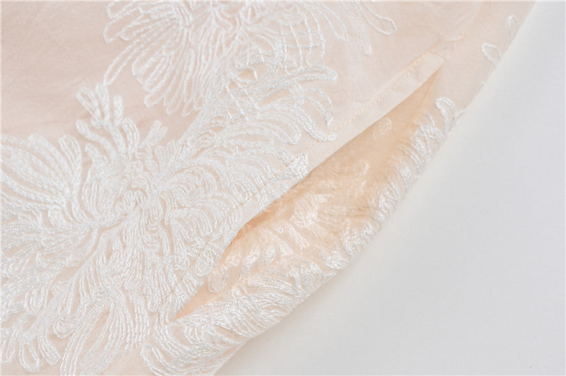 embroidered organza midi dress with puff sleeves – Elsabeth