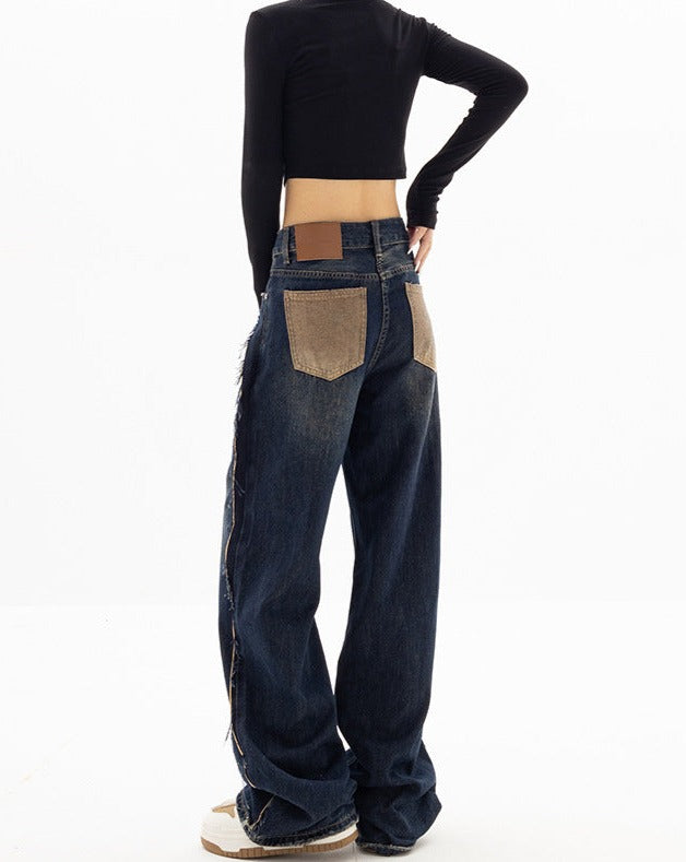 wide-leg denim pants with layered pocket flaps - Aanwrtn