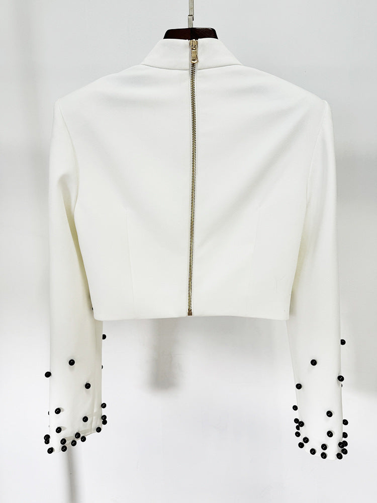 Studded crop top and column skirt set with shoulder pads – Zaidy