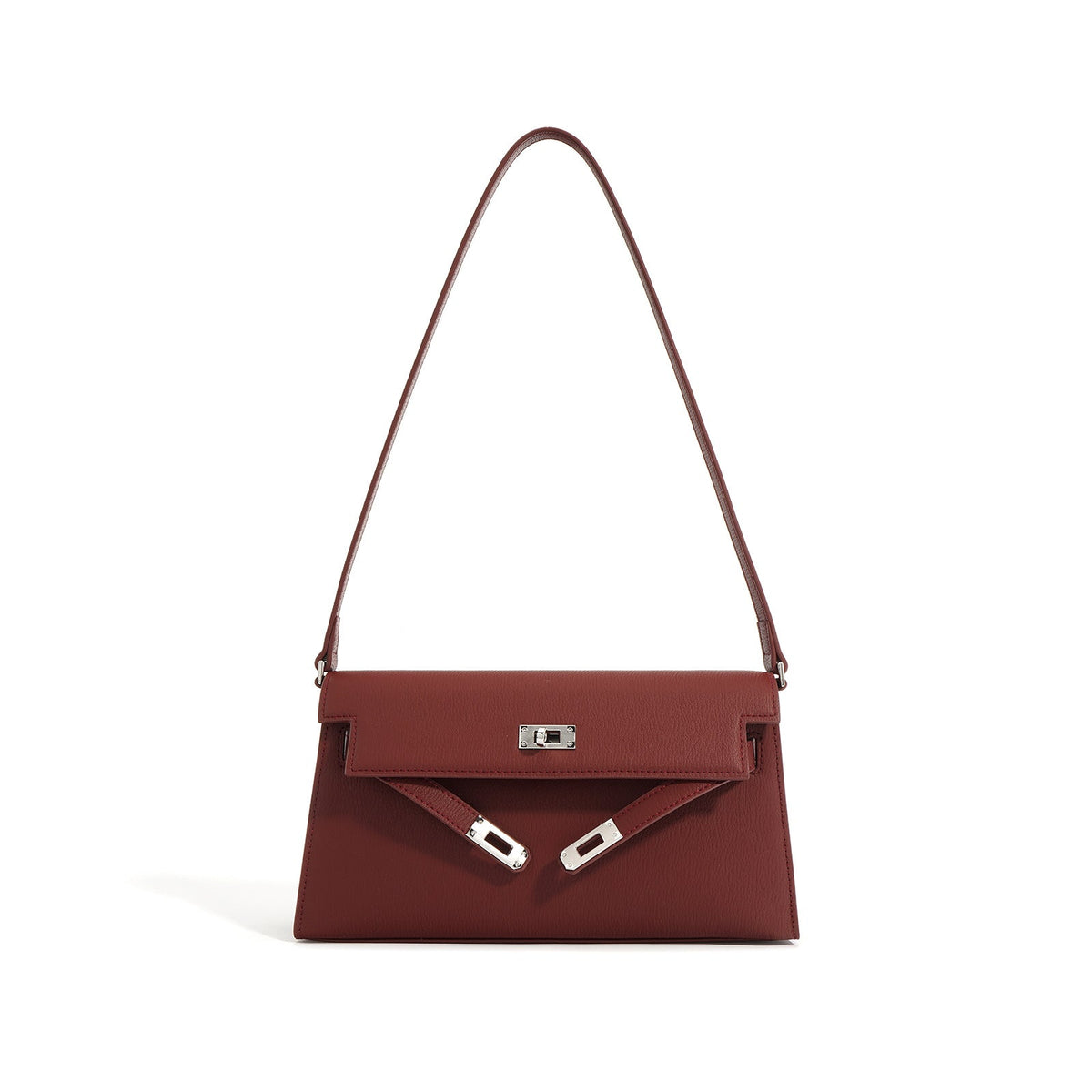 slim trapeze shoulder bag with buckle flap – STONE