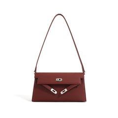 slim trapeze shoulder bag with buckle flap – STONE