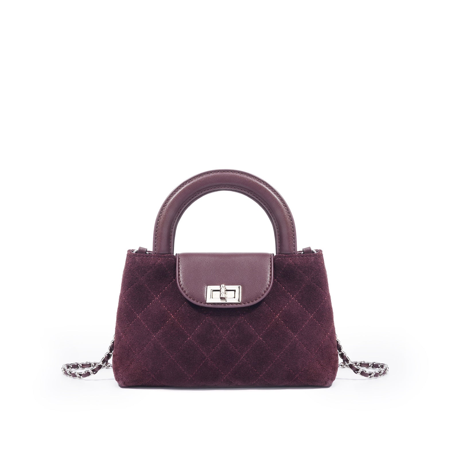 quilted suede top-handle bag with leather flap - TESSLA