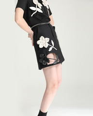 mini A-line skirt with 3D floral appliqué – FLORAX