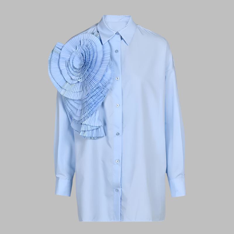 long-sleeve shirt with oversized pleated shoulder detail – Tavvi