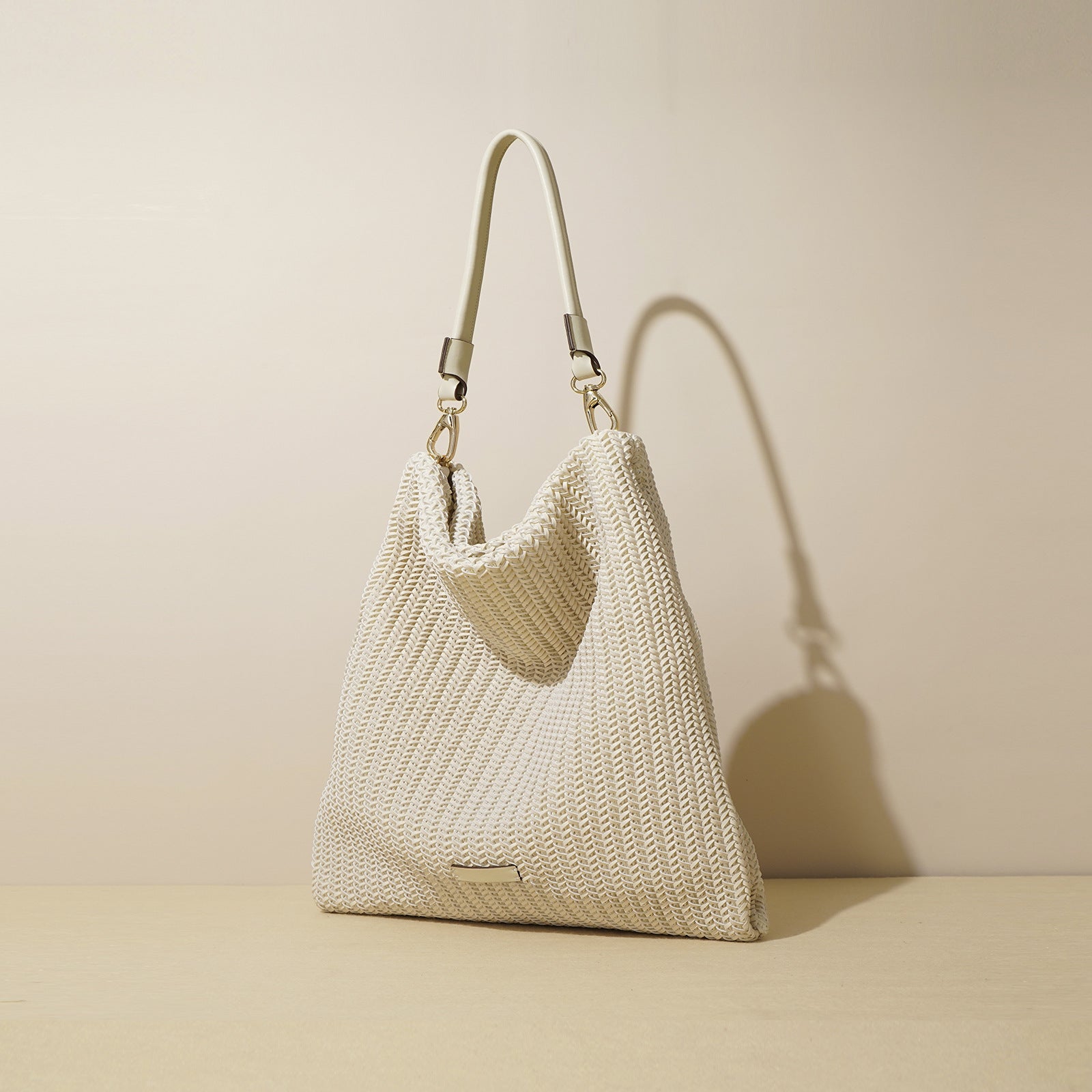 woven shoulder hobo in ivory – NOX