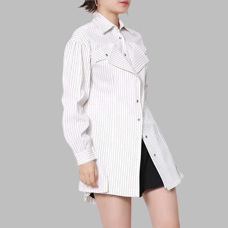 striped longline blouse with layered lapel detail - Terese