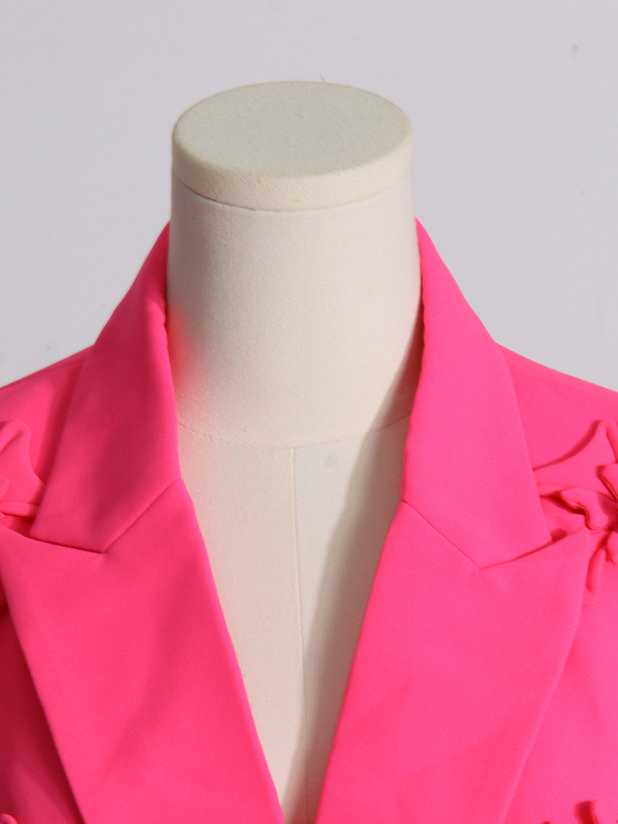 floral applique double-breasted blazer and flared pants set - GHOOTER