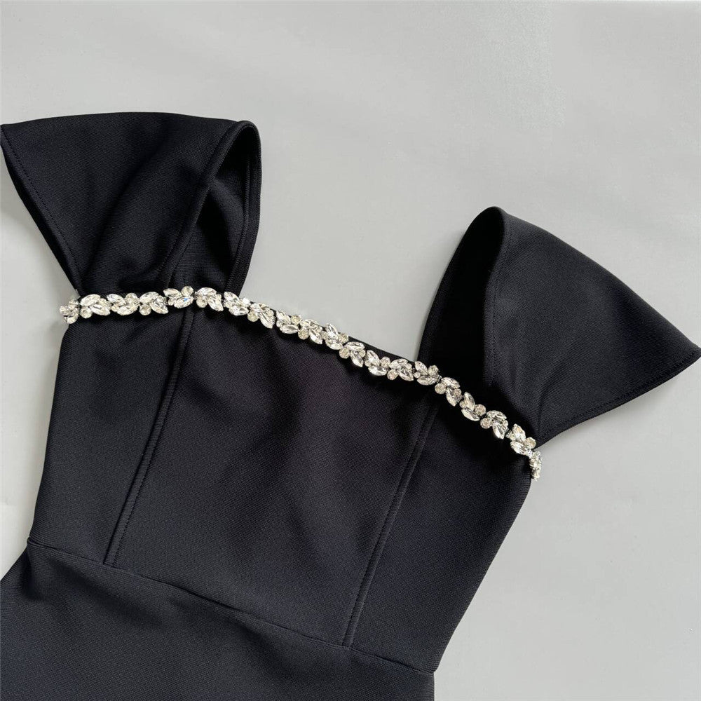 Cap sleeve fitted gown with embellished neckline – Malad