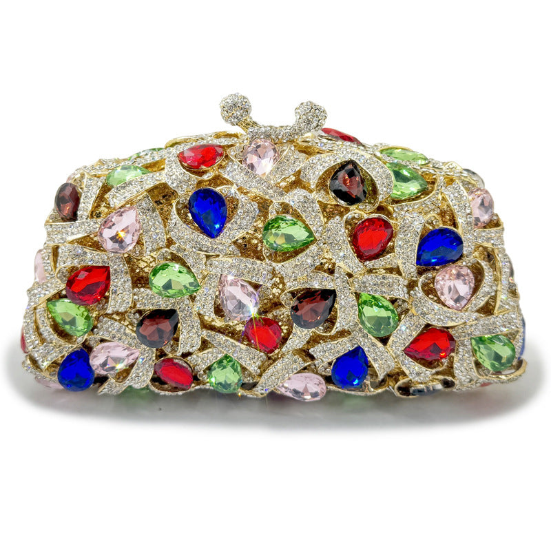 Rhinestone-encrusted evening clutch with heart-shaped jewels - Venium
