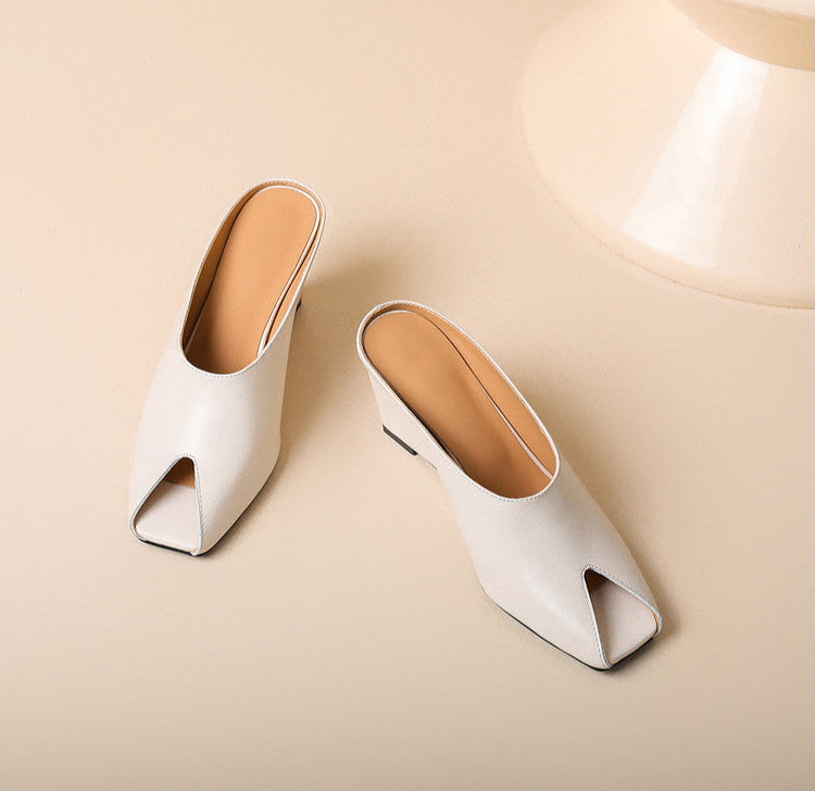 black leather wedge mules with open toe cutout – LUNARA