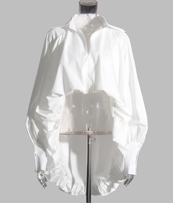 long-sleeve cropped blouse with ruched hem - Fenok