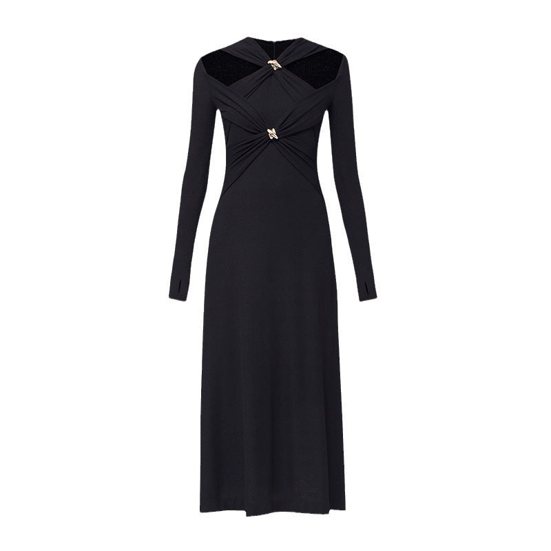 cut-out long-sleeve maxi dress with gold accents – Edythe