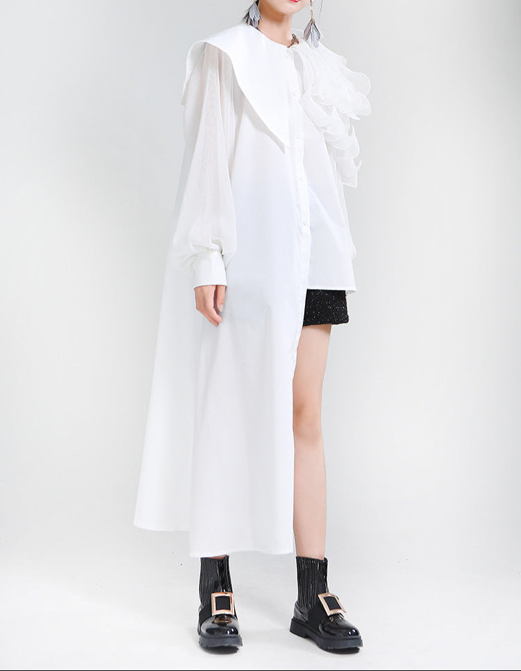 Asymmetric ruffle-detail shirt dress with belt - Wingu