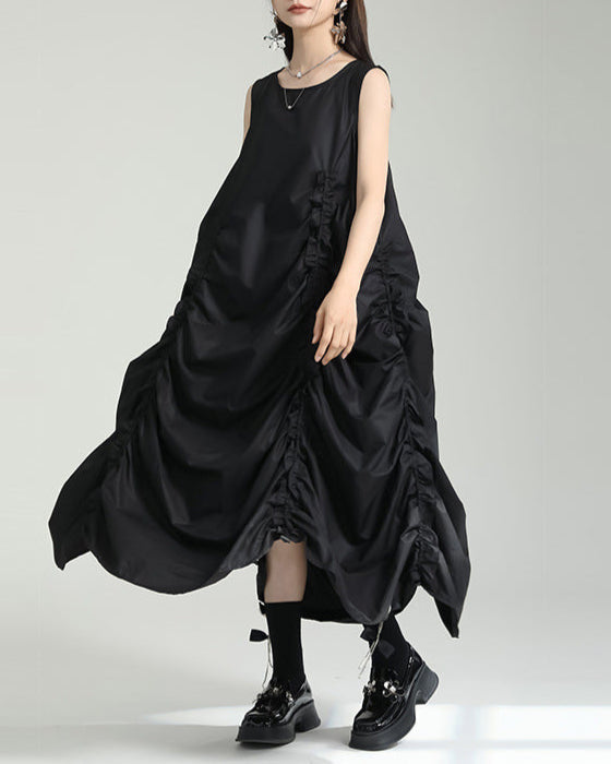 sleeveless gathered bubble-hem dress with side ruching - ORLA