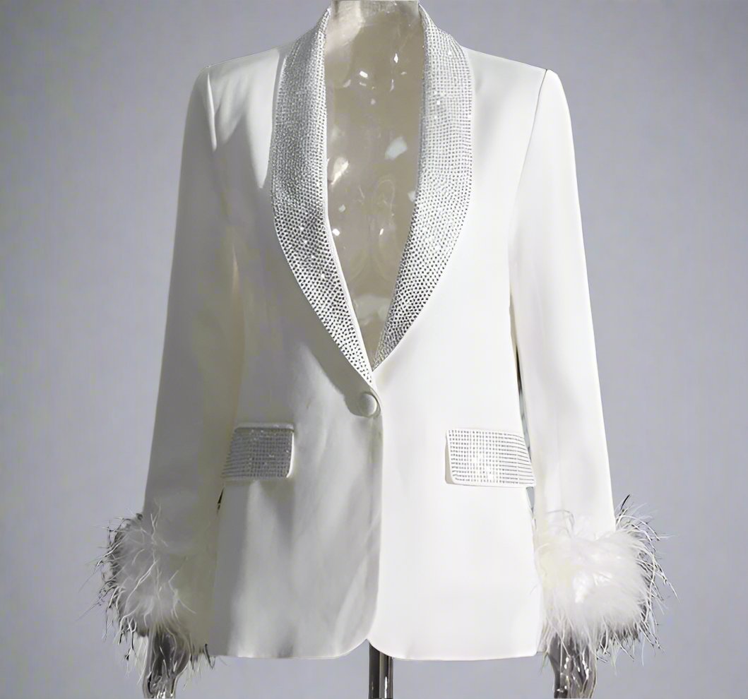 feather-cuff blazer with crystal lapels - Farwswe