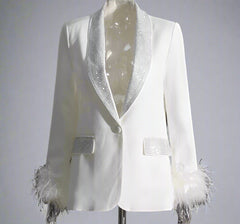feather-cuff blazer with crystal lapels - Farwswe