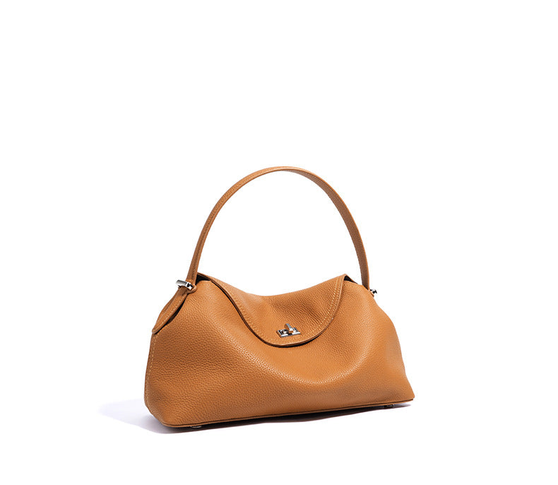 curved-top leather shoulder bag with silver twist lock – NOLA