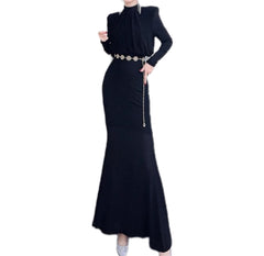 long-sleeve column dress with draped bodice – RY MOON