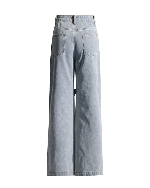 High-waisted denim pants with floral embroidery - Fusni