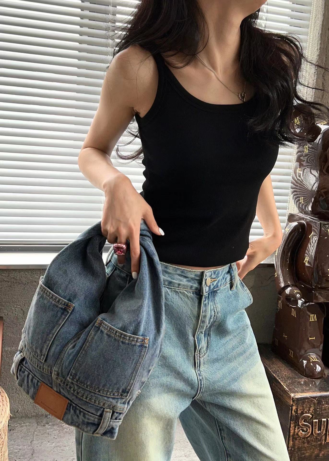 denim knot-handle shoulder bag - Tehzeeb
