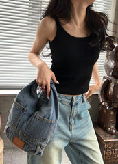 denim knot-handle shoulder bag - Tehzeeb