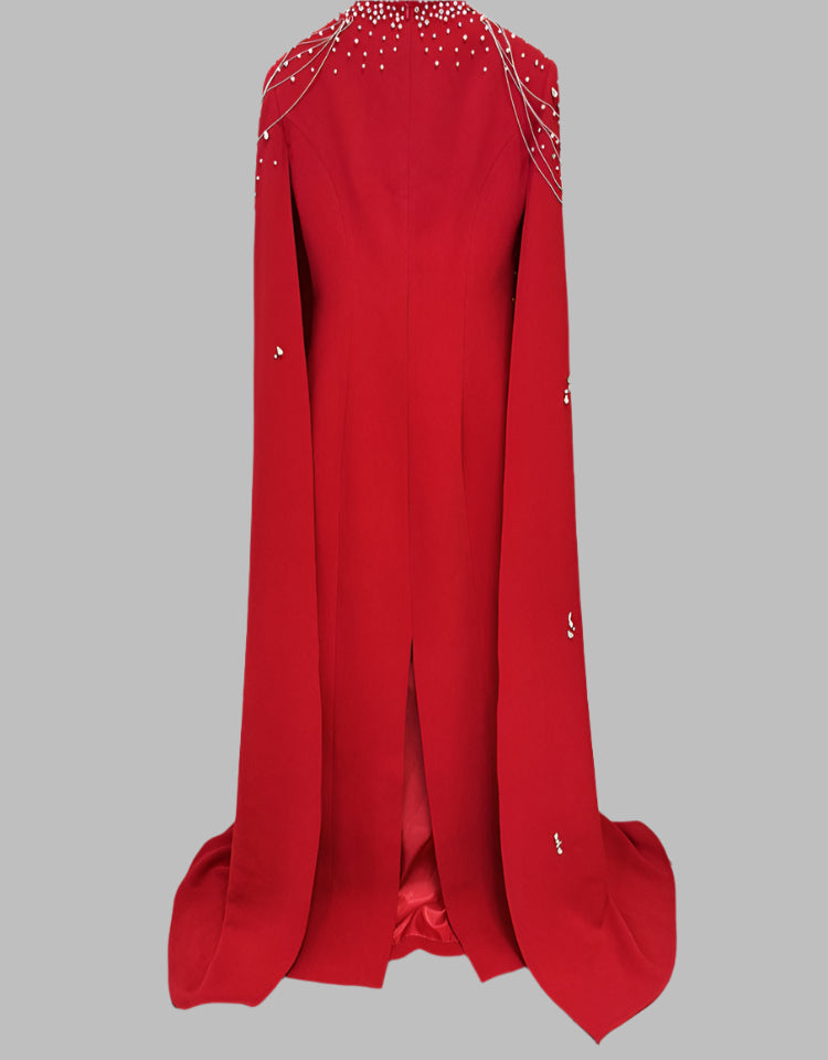 embellished column dress with shoulder cape - Nomalh