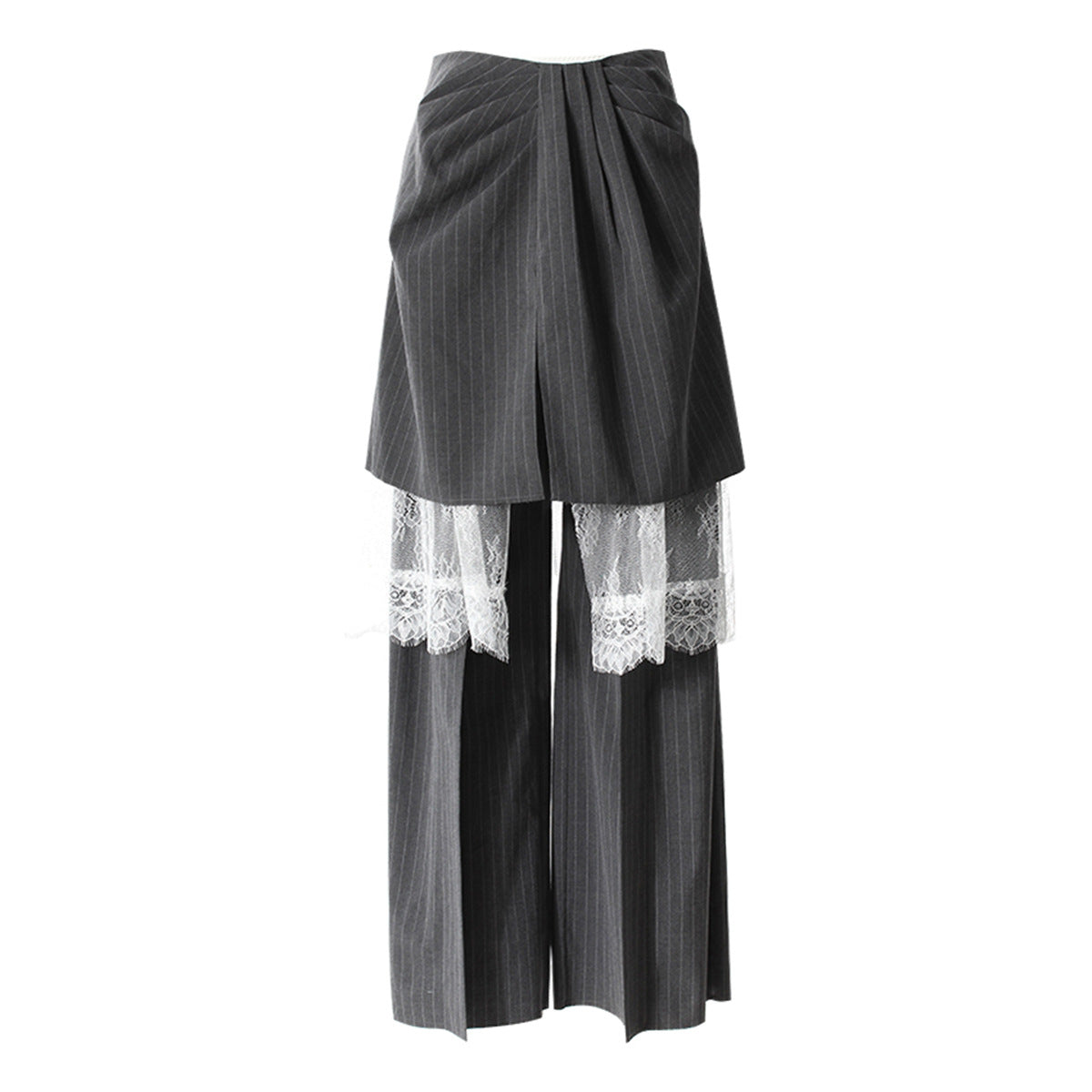 Pinstripe Pleated Pants with Lace Overlay - Durbi