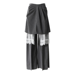 Pinstripe Pleated Pants with Lace Overlay - Durbi