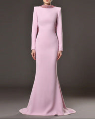 Long-sleeve fitted gown with embellished neckline - Vicruty