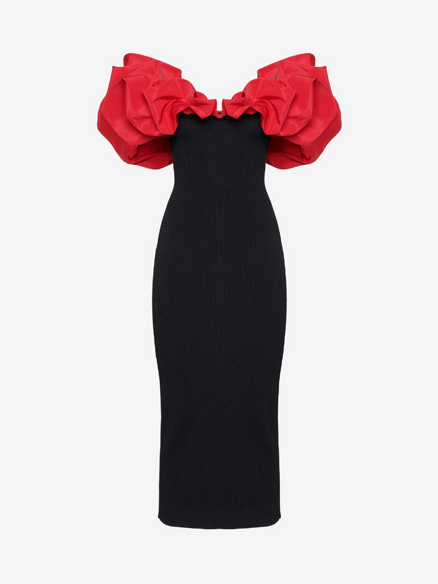 off-shoulder midi dress with red ruffle sleeves – Floqere