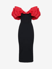 off-shoulder midi dress with red ruffle sleeves – Floqere