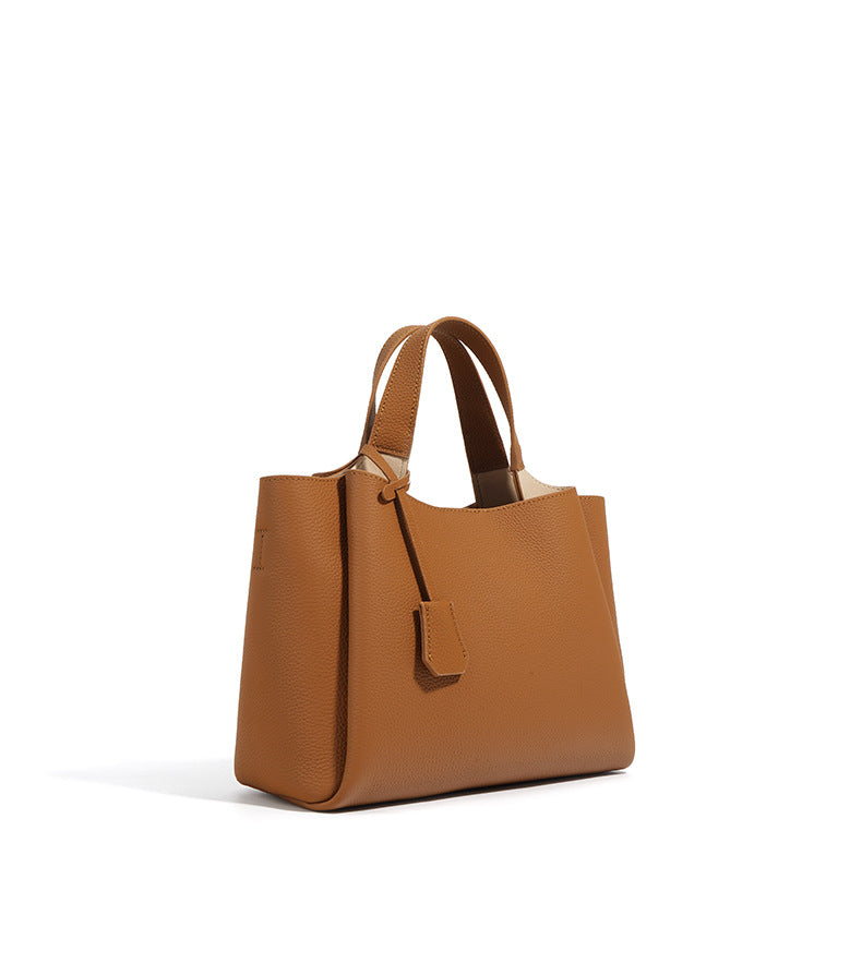 structured pebble leather tote with top handles - TERRAX
