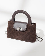 quilted suede top-handle bag with leather flap - TESSLA